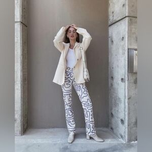 ZARA Cream and Blue Abstract Straight Leg Pants NWT EU36